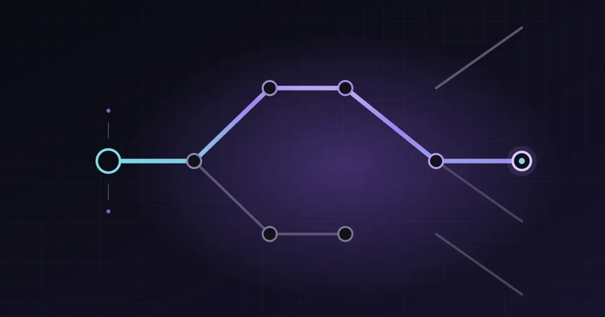 A branching interface path with one clear highlighted route.
